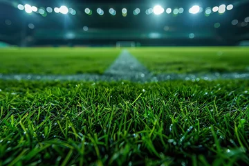 Poster Limit lines of a sports grass field for Background with selective focus. AI generated illustration © Or