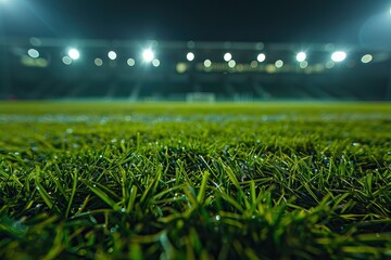 Limit lines of a sports grass field for Background with selective focus. AI generated illustration - obrazy, fototapety, plakaty