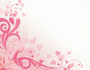 Abstract background with wavy decorative elements and multiple hearts, plenty of empty space for text in the upper right corner