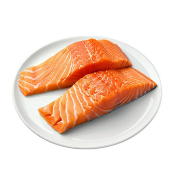 Fresh Atlantic salmon fillet on a white plate.