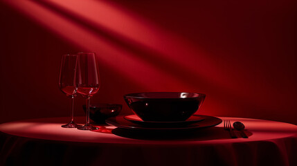 Beautiful table setting with glassware in shades of red.