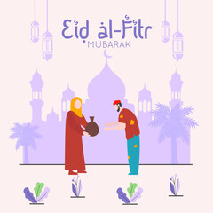 Young Muslim woman giving money to homeless people