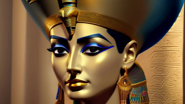 Video footage featuring the iconic bust of Nefertiti, the ancient Egyptian queen. Ideal for historical documentaries, educational videos, and cultural presentations.