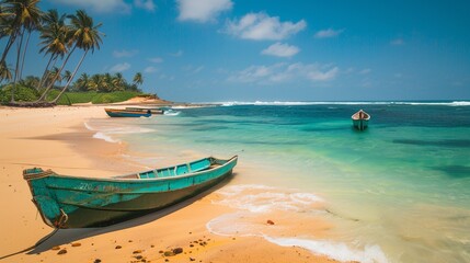A pristine tropical beach in Sri Lanka, with powdery white sands stretching into the distance