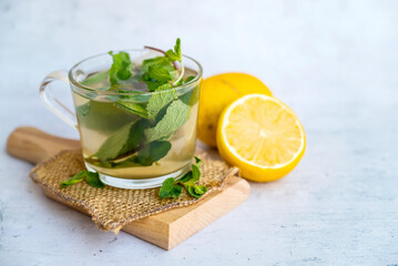 Glass Cup with  with lemonade with mint