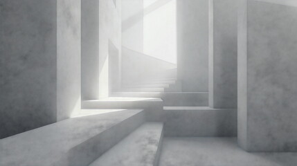 A white room with a window, a concrete floor and sunlight shinin