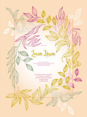 Bay leaves frame vector greeting card template. Rustic card design with laurel foliage. - 773440523