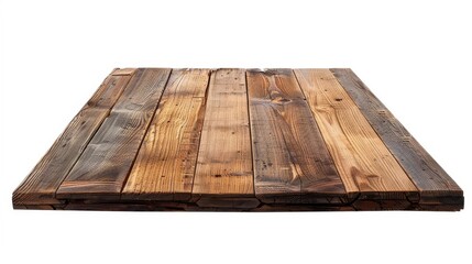 Wooden tabletop isolated on white background, empty rustic wood table for product display or design layout, with clipping path