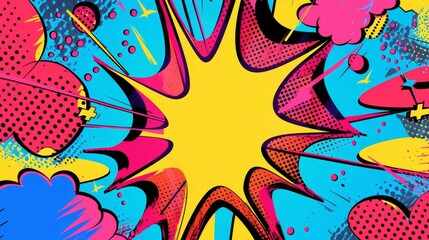 Retro 90s Style Comics Pop Art Illustration, Abstract Psychedelic Background