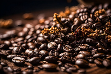 Showcase the intricate details of coffee beans in high-resolution 4K, with rich textures and...