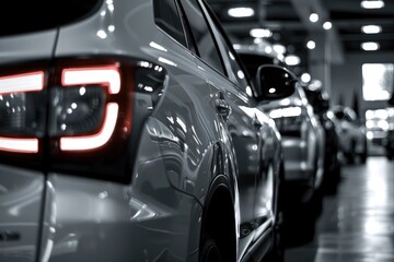 Automobile - Black SUVs Parked at Car Dealership with Bokeh Background