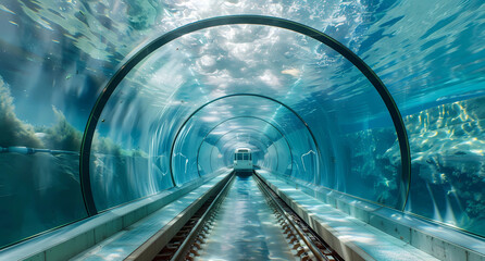 underwater tunnel with the ocean visible on both sides