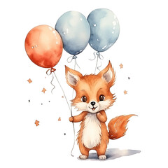Fototapeta premium Little Fox Holding Balloons