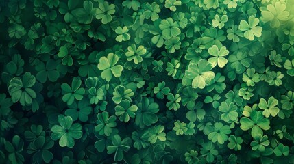 Shamrock clover leaves, St. Patrick's Day background, luck and fortune illustration, digital art - obrazy, fototapety, plakaty