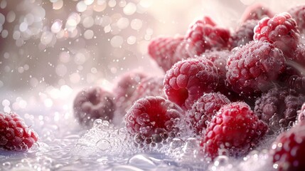 A digital composition featuring a small, steaming bunch of mixed berries in the bottom right...