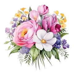 Vibrant Bouquet of Flowers on White Background
