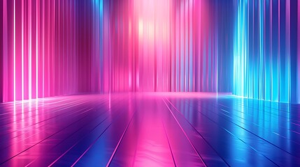 Neon Background Abstract Blue And Pink with Light Shapes line diagonals on colorful and reflective floor
