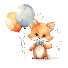 Obraz premium Little Fox Holding Balloons