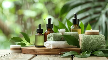 Obraz na płótnie Canvas Spa Wellness Products Set for Skin Treatment on Natural Background, Aromatherapy and Relaxation Concept Still Life