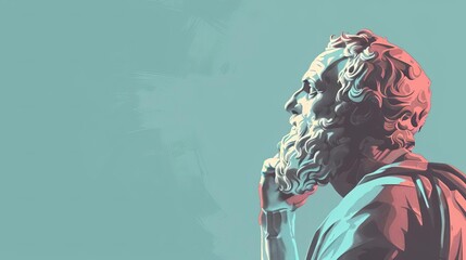 Stoic Greek philosopher thinking man, minimalist digital portrait illustration - obrazy, fototapety, plakaty