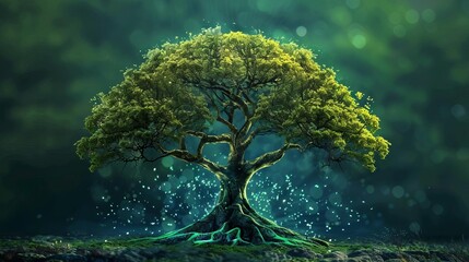 Symbolic tree of life, sacred emblem of individuality, prosperity and growth, digital art - obrazy, fototapety, plakaty