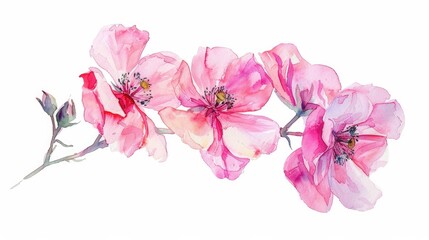 Flower Pink. Watercolor Illustration of Pink Flowers in Garden Setting