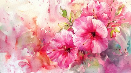 Pink Flower Watercolor Illustration in a Summery Garden Setting