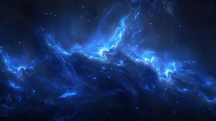Vast blue nebula with twinkling stars in deep space, science fiction background, digital art - obrazy, fototapety, plakaty
