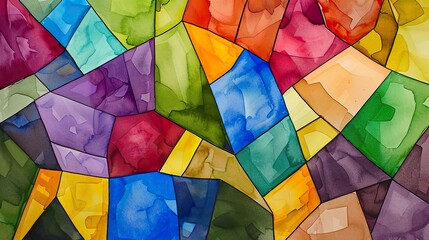 Watercolour washes blending multiple colours Stained Glass abstract background.