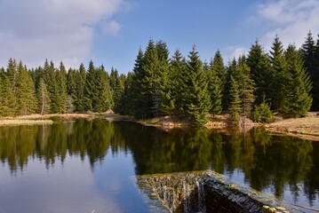 Water reservoir on the Bílý potok in the Jizera Mountains. 03-06-2024, Northern Bohemia, Central...