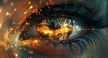 eye with circuitry inside glowing data flowing