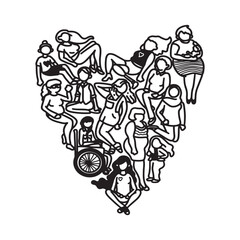 International Womens Day Outline Drawing Illustration. Multiracial Group of Women