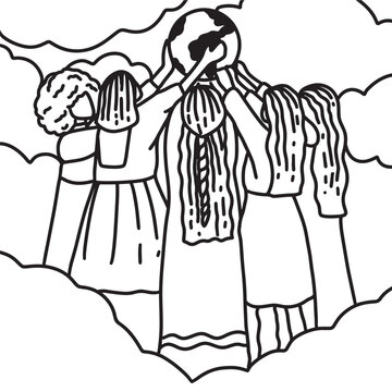 International Womens Day Outline Drawing Illustration. Multiracial Group of Women