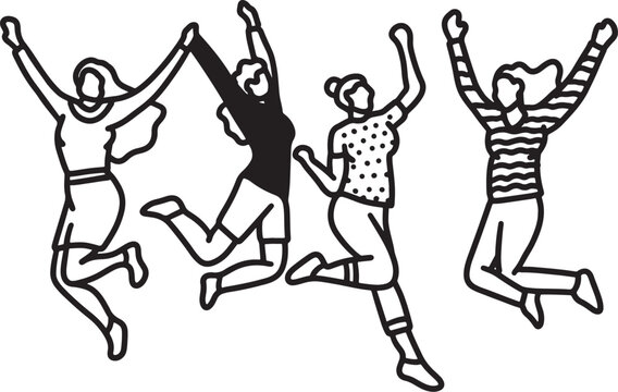 International Womens Day Outline Drawing Illustration. Multiracial Group of Women