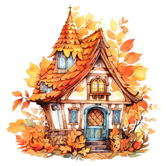 Autumn House Surrounded by Leaves