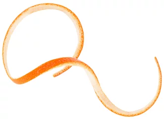 Foto auf Acrylglas Top view of orange skin slice isolated on a white background. Fresh orange twist. © domnitsky