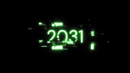 3D rendering 2031 text with screen effects of technological glitches