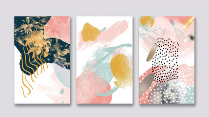  Set of cards with watercolor hand drawn blots. Abstract canvas painting templates. Illustration template for design poster, card, invitation, placard, brochure, flyer. Watercolor texture.