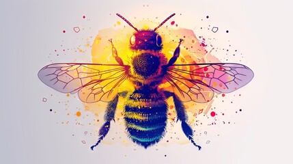 Abstract bee with a colorful geometric backdrop. Modern bumblebee illustration. Concept of abstract art, creativity in nature, and modern graphics.