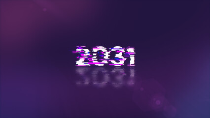 3D rendering 2031 text with screen effects of technological glitches