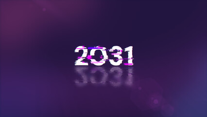 3D rendering 2031 text with screen effects of technological glitches