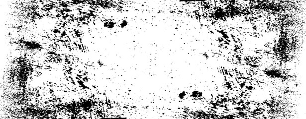 Monochrome texture composed of irregular graphic elements. Distressed uneven grunge background. Abstract vector illustration. Overlay for interesting effect and depth. Isolated on white background.