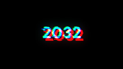 3D rendering 2032 text with screen effects of technological glitches