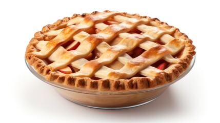 Freshly baked apple pie with lattice crust, golden brown pastry, classic American dessert