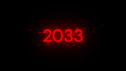 3D rendering 2033 text with screen effects of technological glitches