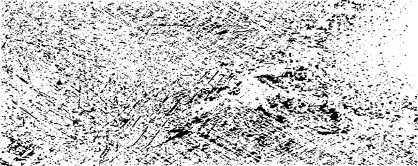 Monochrome texture composed of irregular graphic elements. Distressed uneven grunge background. Abstract vector illustration. Overlay for interesting effect and depth. Isolated on white background.
