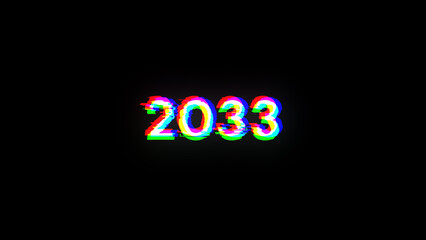 3D rendering 2033 text with screen effects of technological glitches