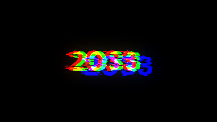 3D rendering 2033 text with screen effects of technological glitches