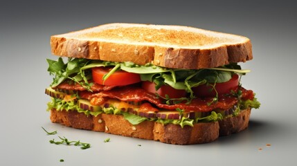 Savor the freshness with this vegetarian sandwich-toasted bread, herbs, and tomatoes creating a delightful meal.