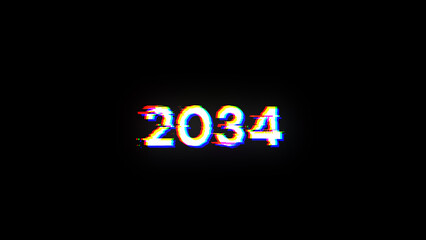 3D rendering 2034 text with screen effects of technological glitches